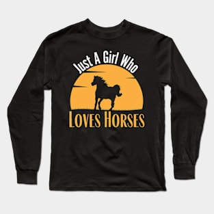 Just A Girl Who Loves Her Horse Retro Sunset Silhouette Long Sleeve T-Shirt